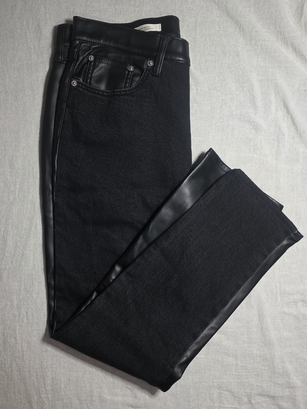 Universal Thread Women's 12 Mixed Media Leather And Denim Pants